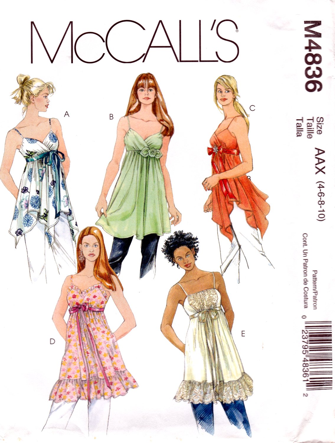McCall's M4836 Misses Lined Tops Shoulder Straps Sewing Pattern Sizes 4-5-8-10