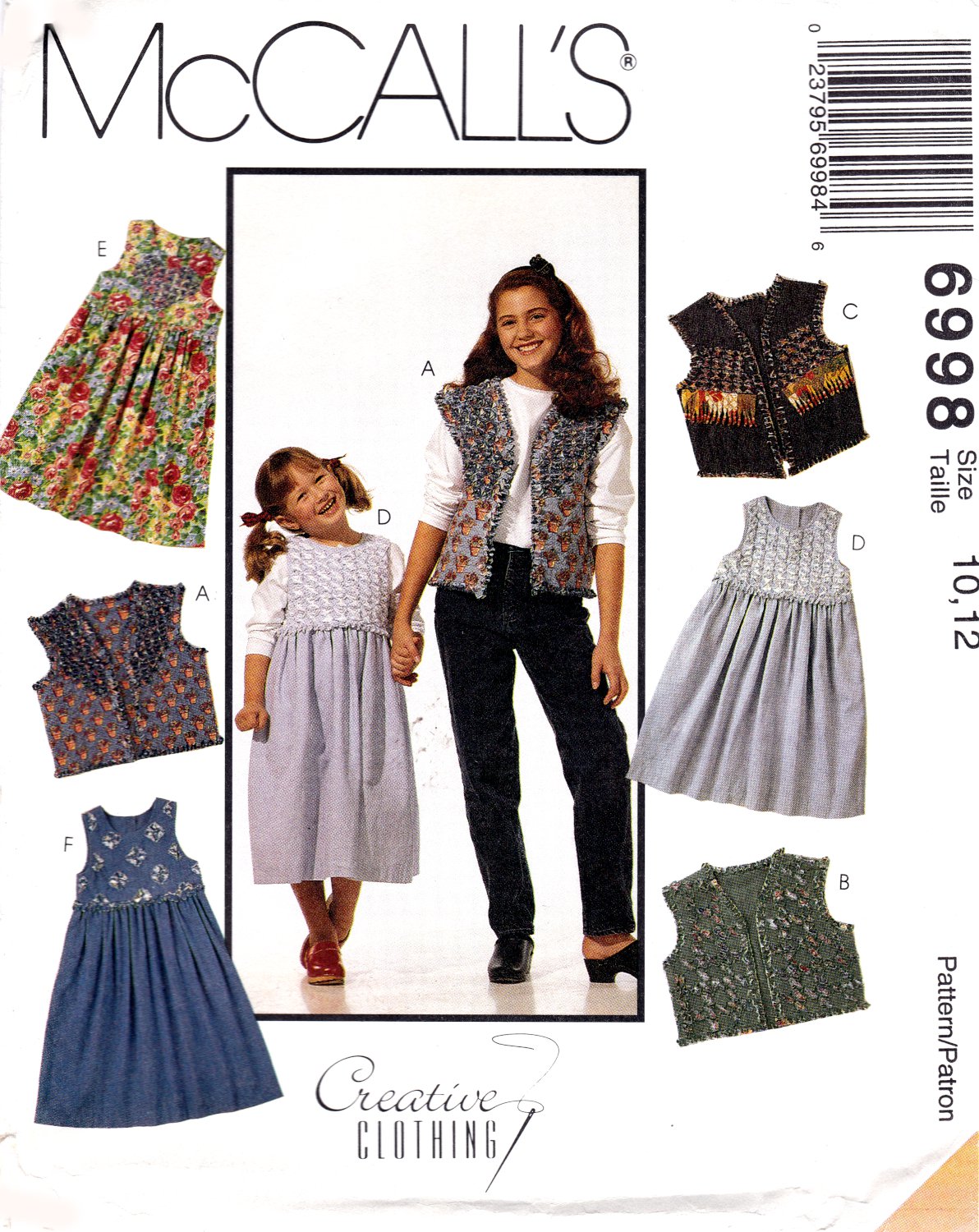 McCall's 6998 Girls Jumper and Vest Sewing Pattern Sizes 10,12