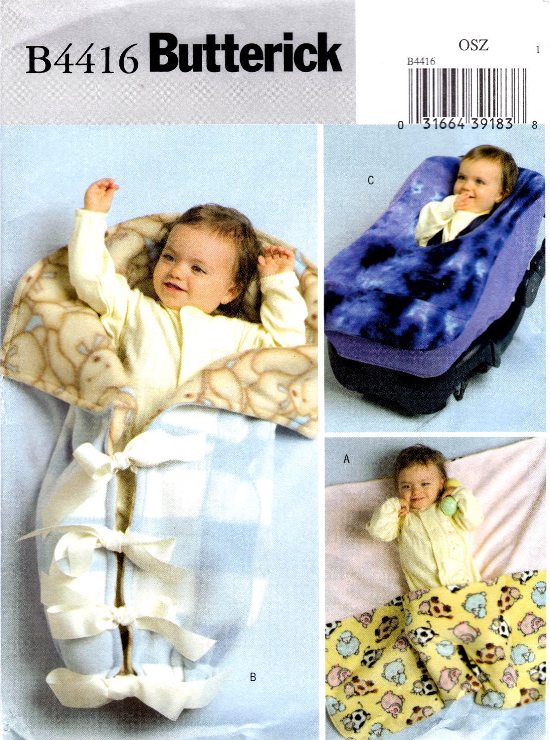 Butterick B4416 Baby Infant Wrap Bunting Car Seat Cover Sewing Pattern Sizes OSZ