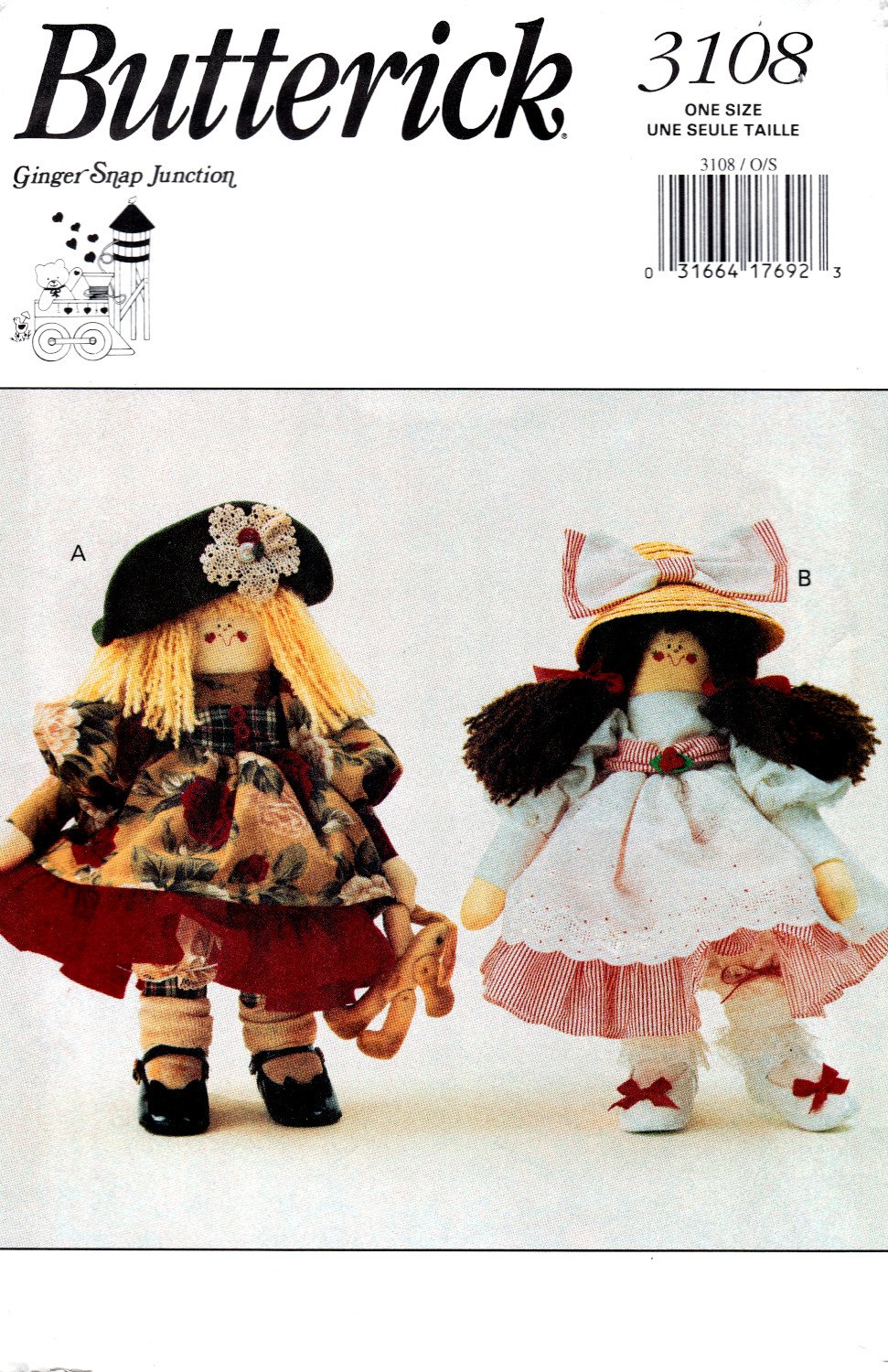 Butterick 3108 Ginger Snap Junction Annie Applecheeks Dolls and Outfits Sewing Pattern Size OSZ