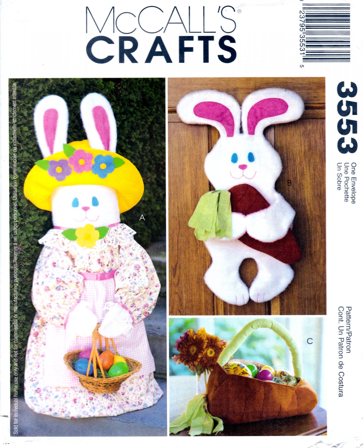 McCall's 3553 Crafts Bunny Greeter Carrot Basket Wall Deco Sewing Pattern Sizes OSZ