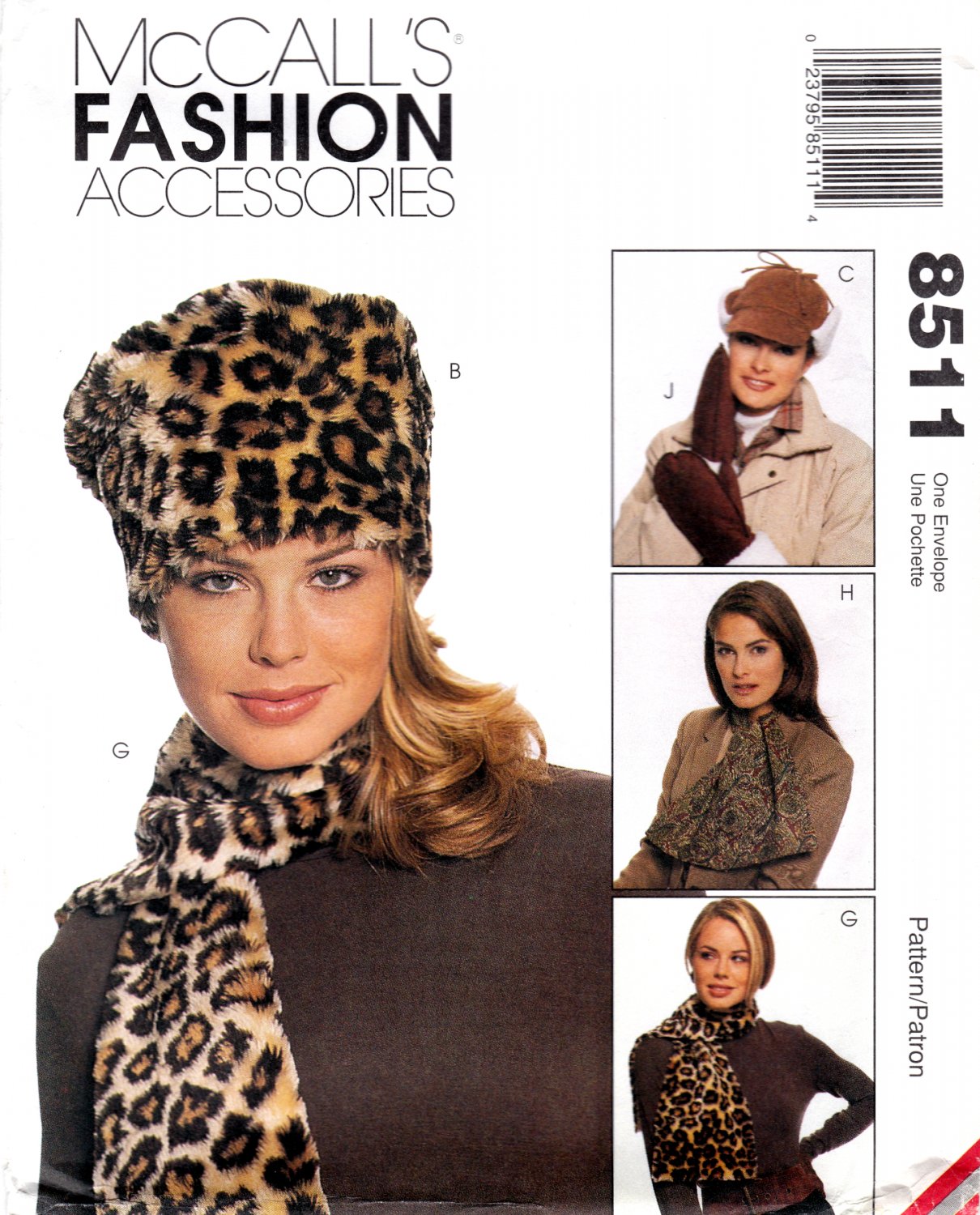 McCall's 8511 Fashion Accessories Various Hats Scarves Mittens Collar Cuffs Sewing Pattern Size OSZ