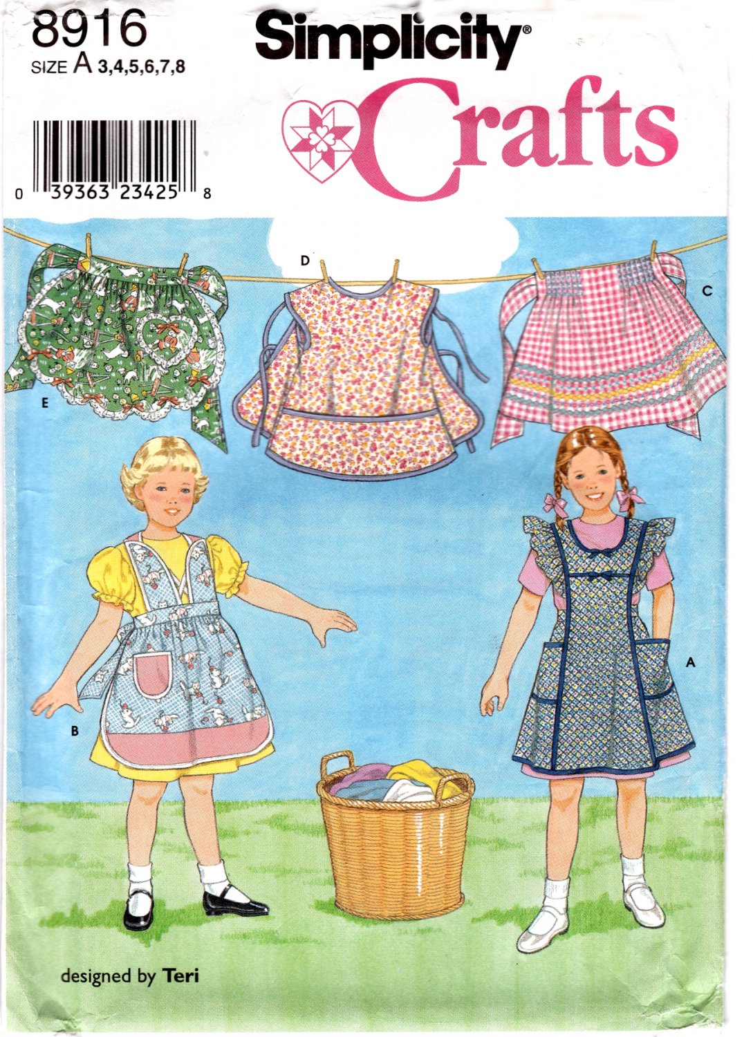 Simplicity 8916 Girls Childs Aprons Various Lengths and Styles Sewing Pattern Sizes 3-4-5-6-7-8