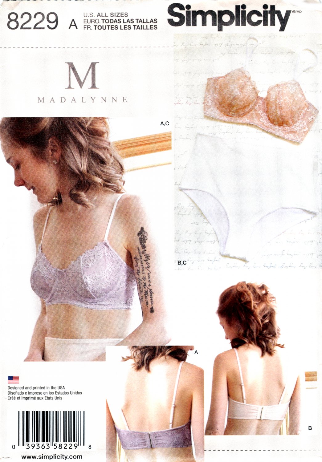 Simplicity 8229 Misses Underwire Bra and Panties Sewing Pattern Sizes 32A-42DD