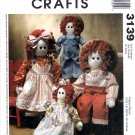 McCall's 3139 Rag Dolls 16" and 22" with Clothes Crafts Sewing Pattern Size OSZ