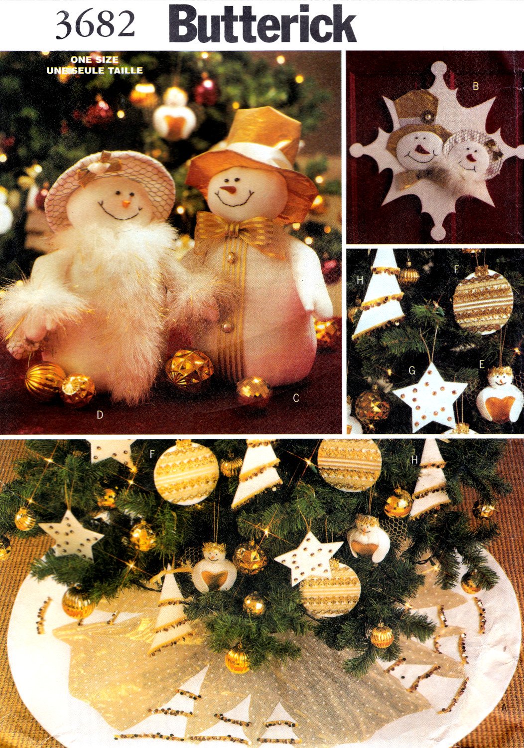 Butterick 3682 Holiday Decor Sewing Pattern Tree Skirt Snow People Ornament Sizes OSZ