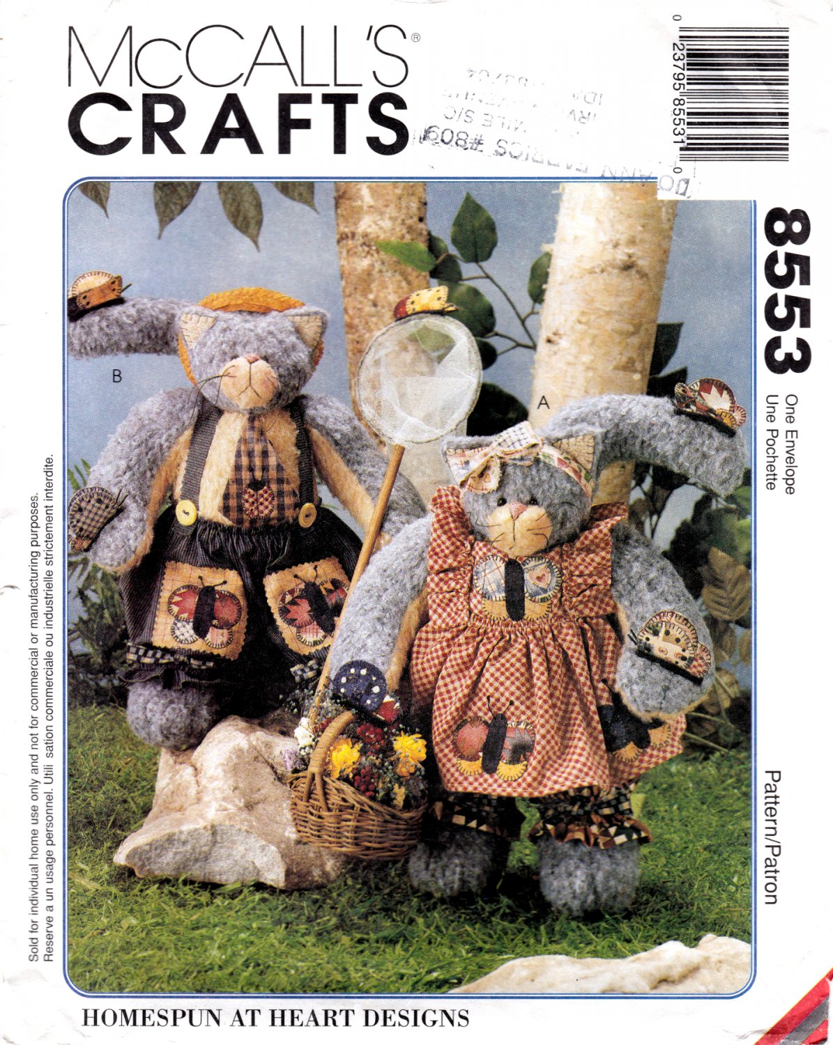 McCall's 8553 Flutter and Friends Cats Butterfly Net Crafts Sewing Pattern Size OSZ