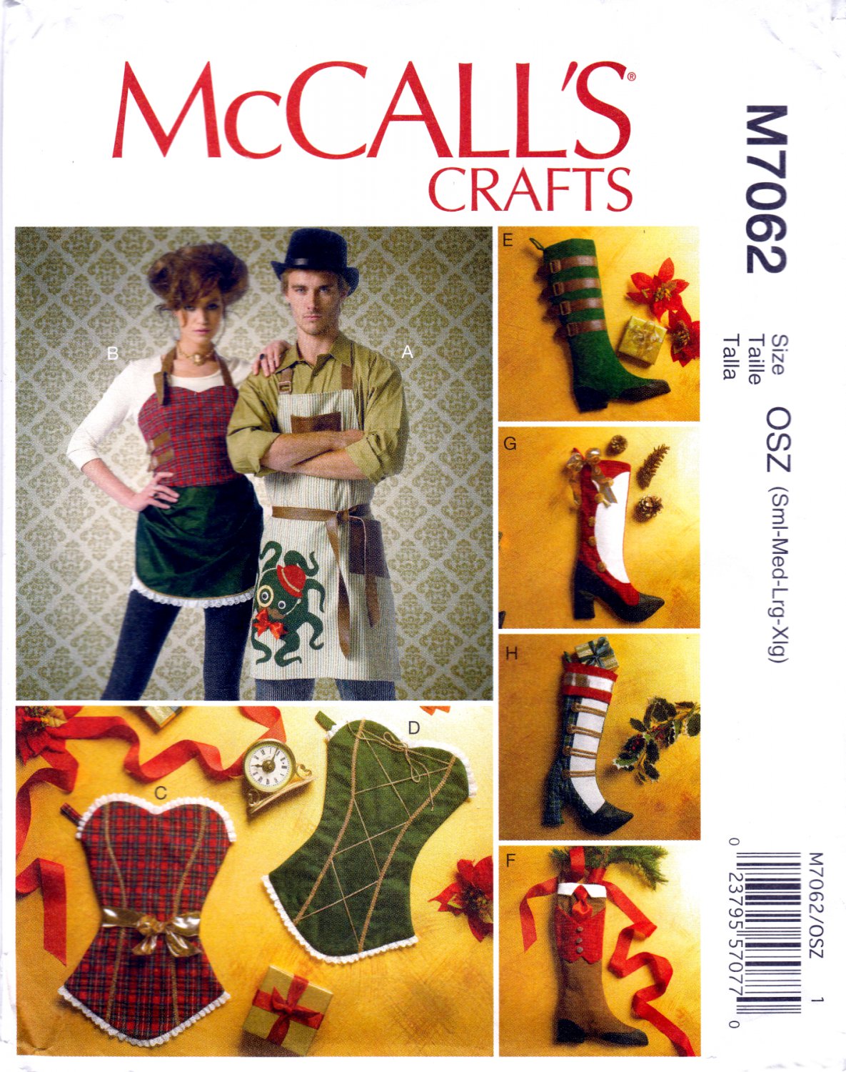 McCall's M7062 Holiday Aprons and Stockings Crafts Sewing Pattern Size OSZ