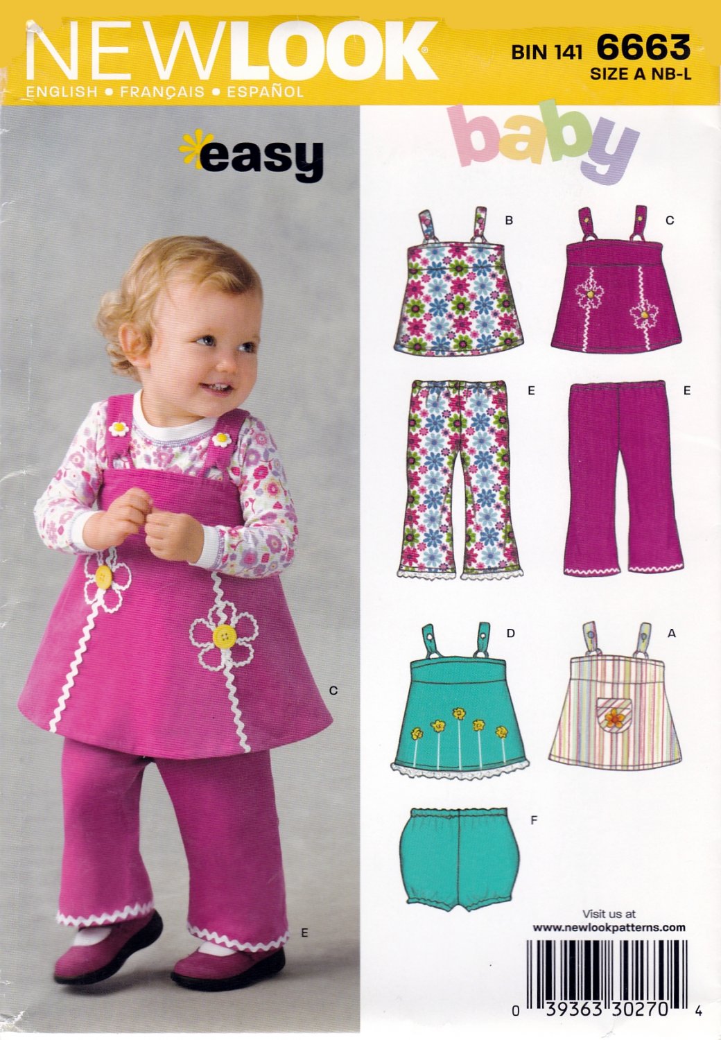 New Look 6663 Babies Girls 4 Sizes In One Pants Bloomers Top Sewing Pattern Sizes NB-L