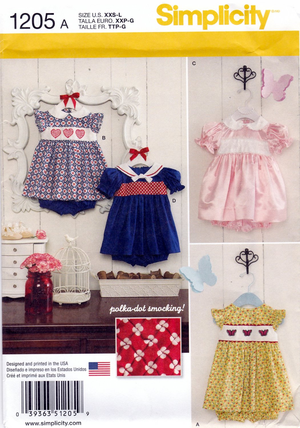 Simplicity 1205 Baby Girl Dress and Panties Sewing Pattern Sizes XXS-L