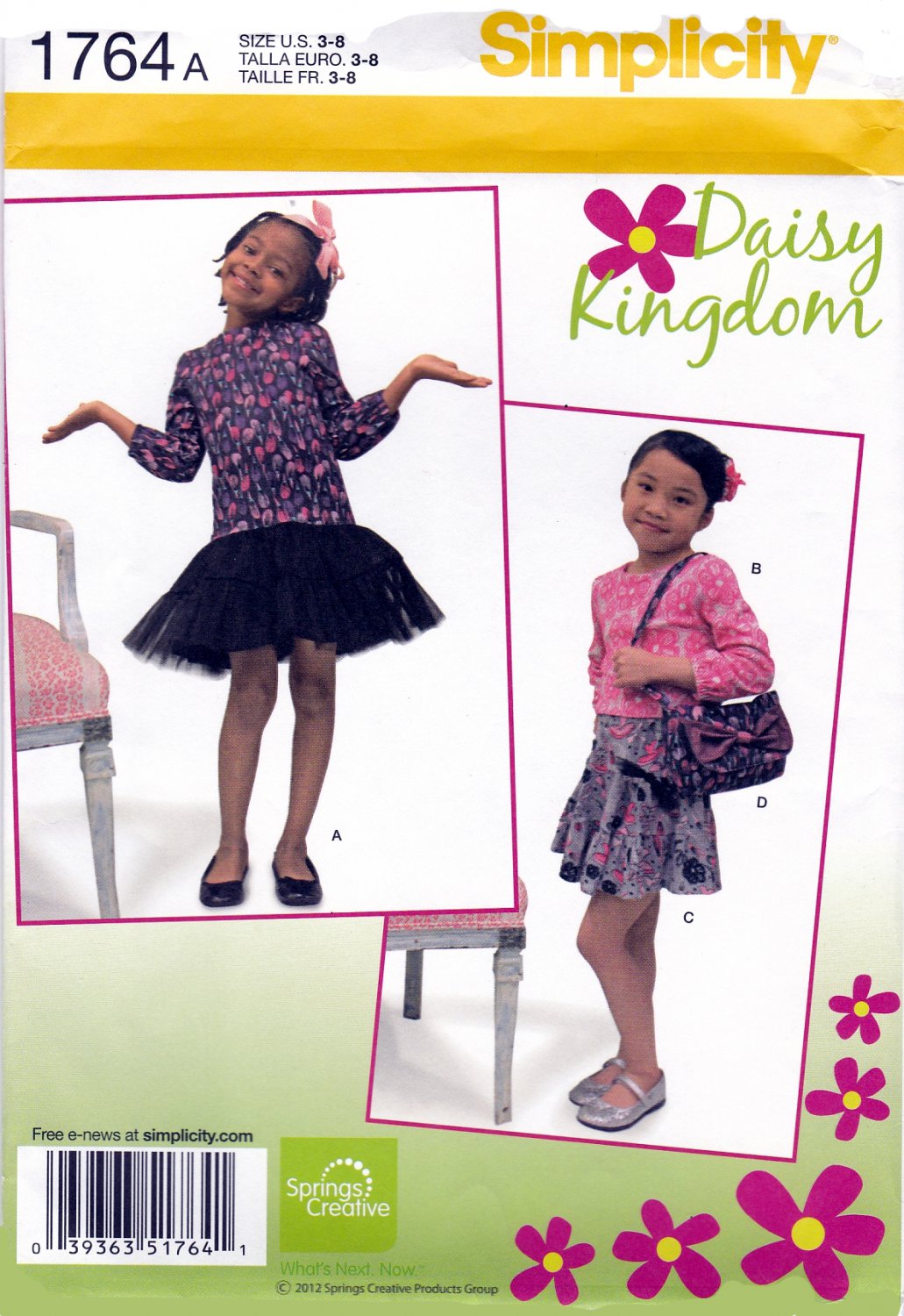 Simplicity 1764 Childs Girls Dress Top Skirt Bag Sewing Pattern Sizes 3-8