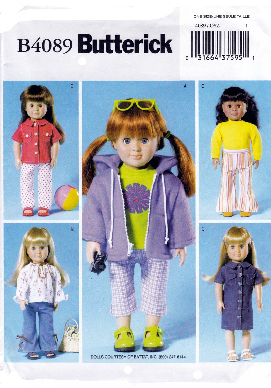 Butterick B4089 Doll Clothes for 18" Doll Casual and Sport Styles Sewing Pattern Sizes OSZ