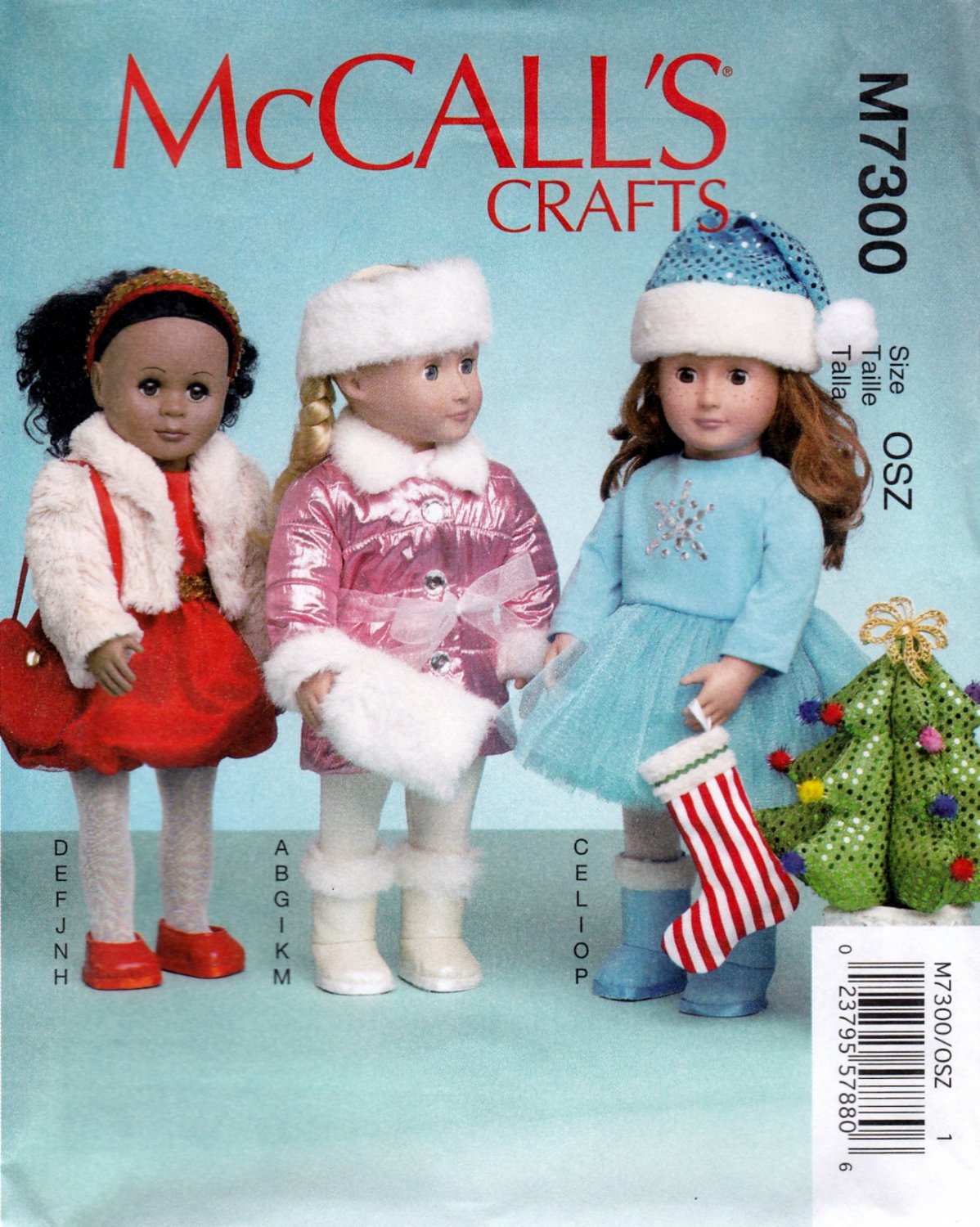 McCall's M7300 Doll Winter Clothes for 18* Doll Accessories Stocking Tree Sewing Pattern Sizes OSZ