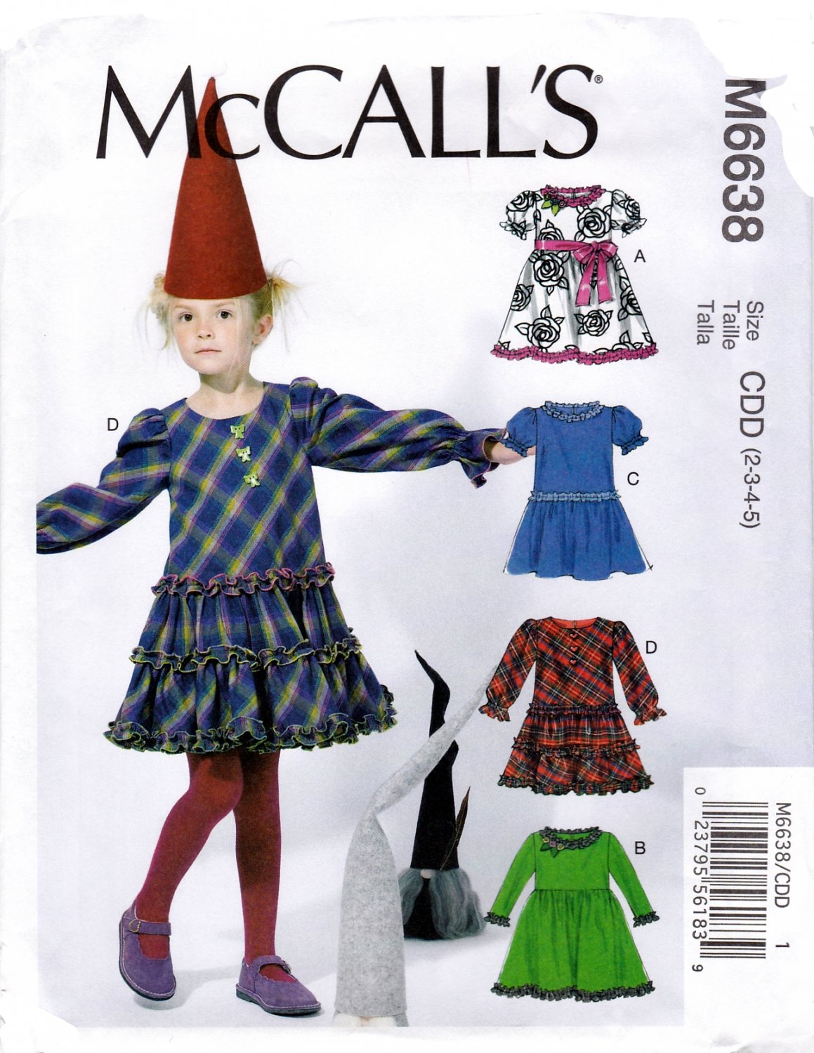 McCall's 6638 Girls Dresses Varying Length Sleeves Ruffles Sewing Pattern Sizes 2-3-4-5