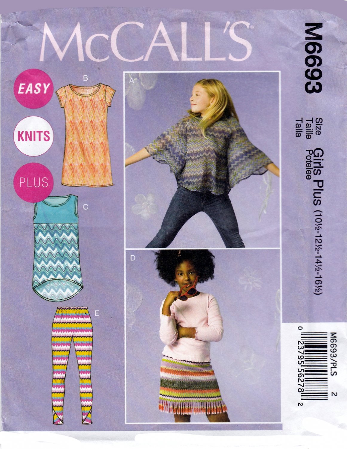 McCall's 6693 Girls Dresses Top Skirt Leggings Sewing Pattern Sizes 10 1/2-16 1/2
