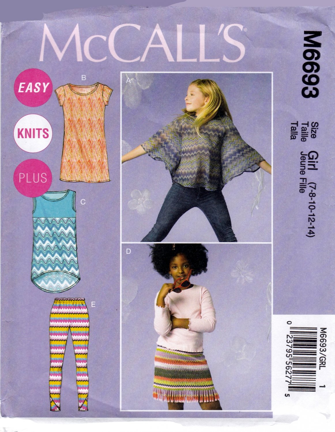 McCall's 6693 Girls Top Dresses Skirt Leggings Sewing Pattern Sizes 7-8-10-12-14