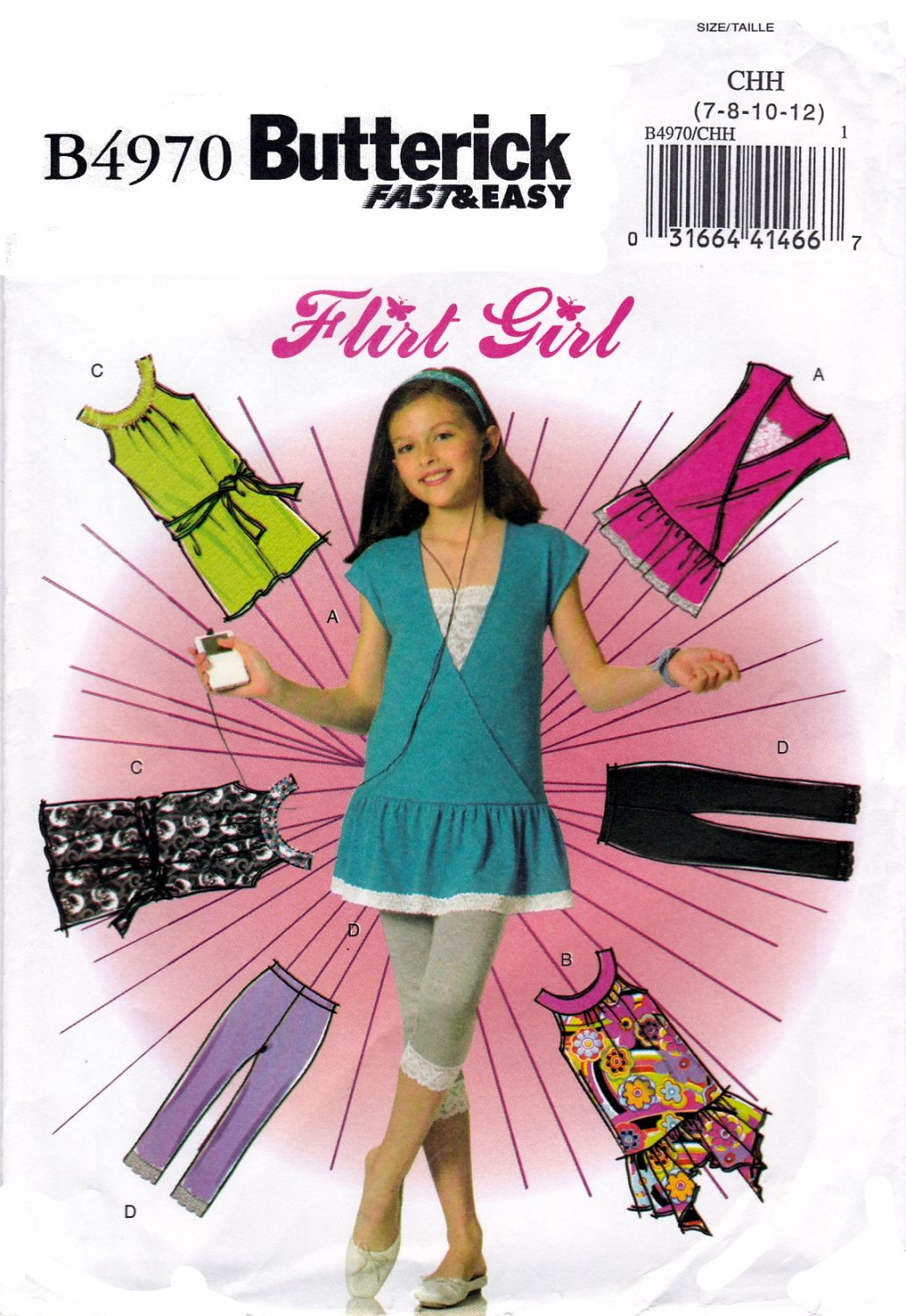 Butterick B4970 Girls Tunic Dress Sash Leggings Sewing Pattern Sizes 7-8-10-12