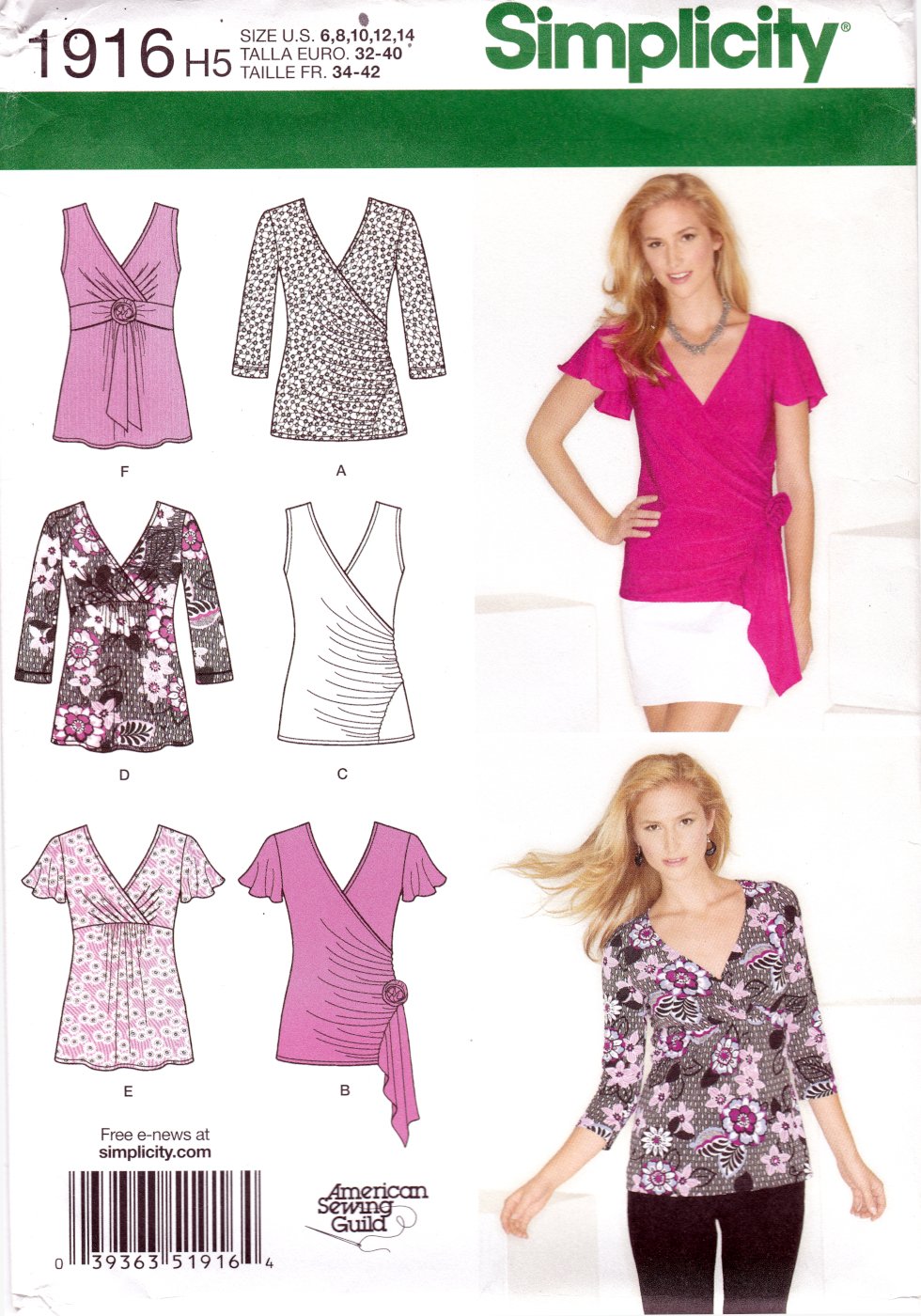 Simplicity 1916 Misses Stretch Knit Tops Style Variations Sewing Pattern Sizes 6-8-10-12-14