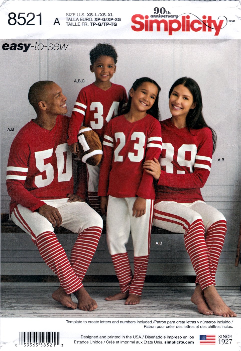 Simplicity 8521 Childs Teens Adult Knit Tops Pants Football Pillow Sewing Pattern Sizes XS-L, XS-XL