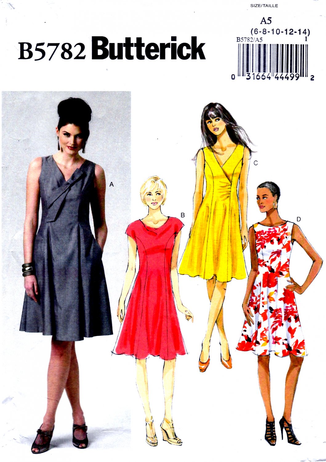 Butterick B5782 Misses Dress Fitted Flared Lined Sewing Pattern Sizes 6-8-10-12-14