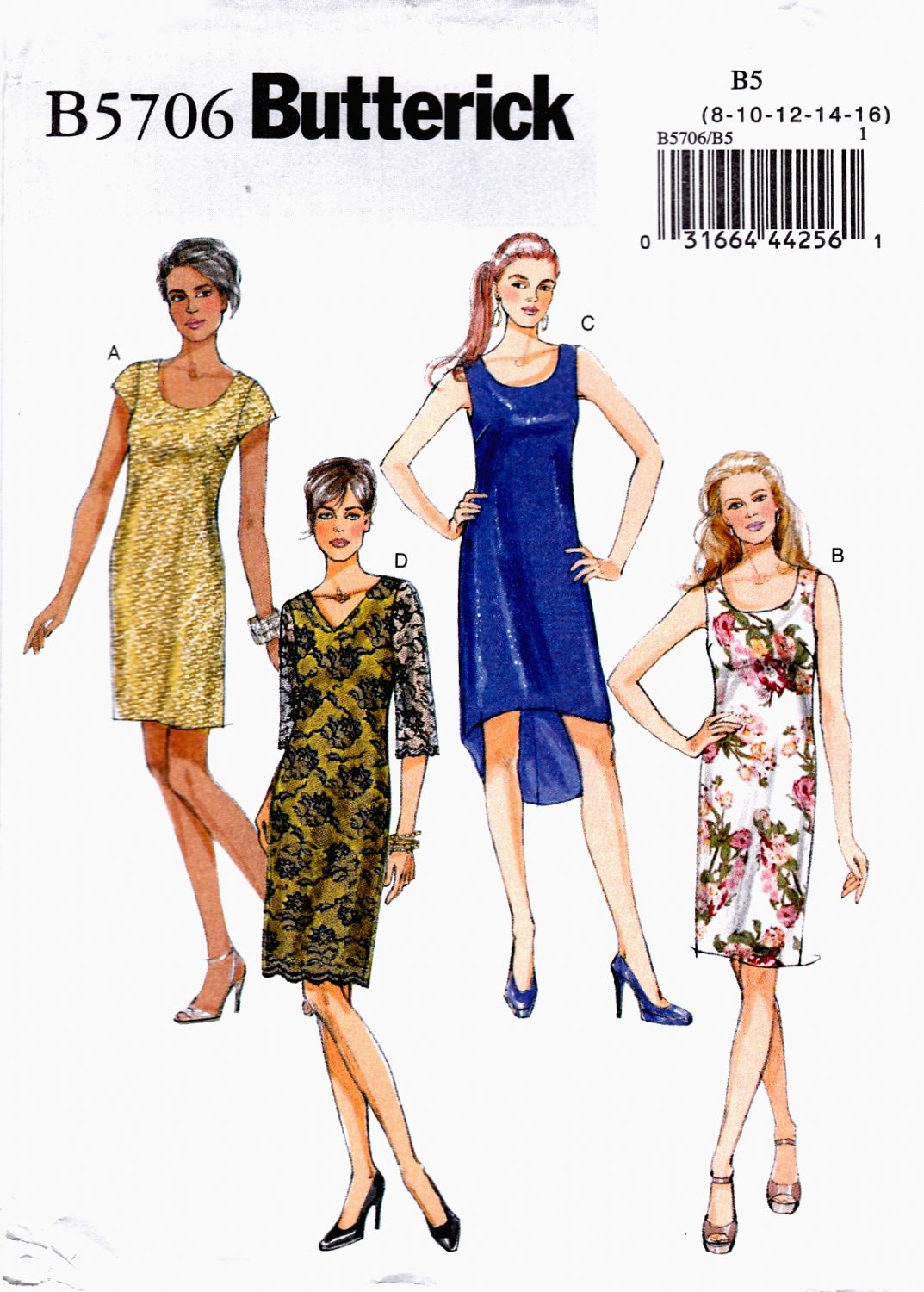 Butterick B5706 Misses Petite Dress Hemline Variations Sewing Pattern Sizes 8-10-12-14-16