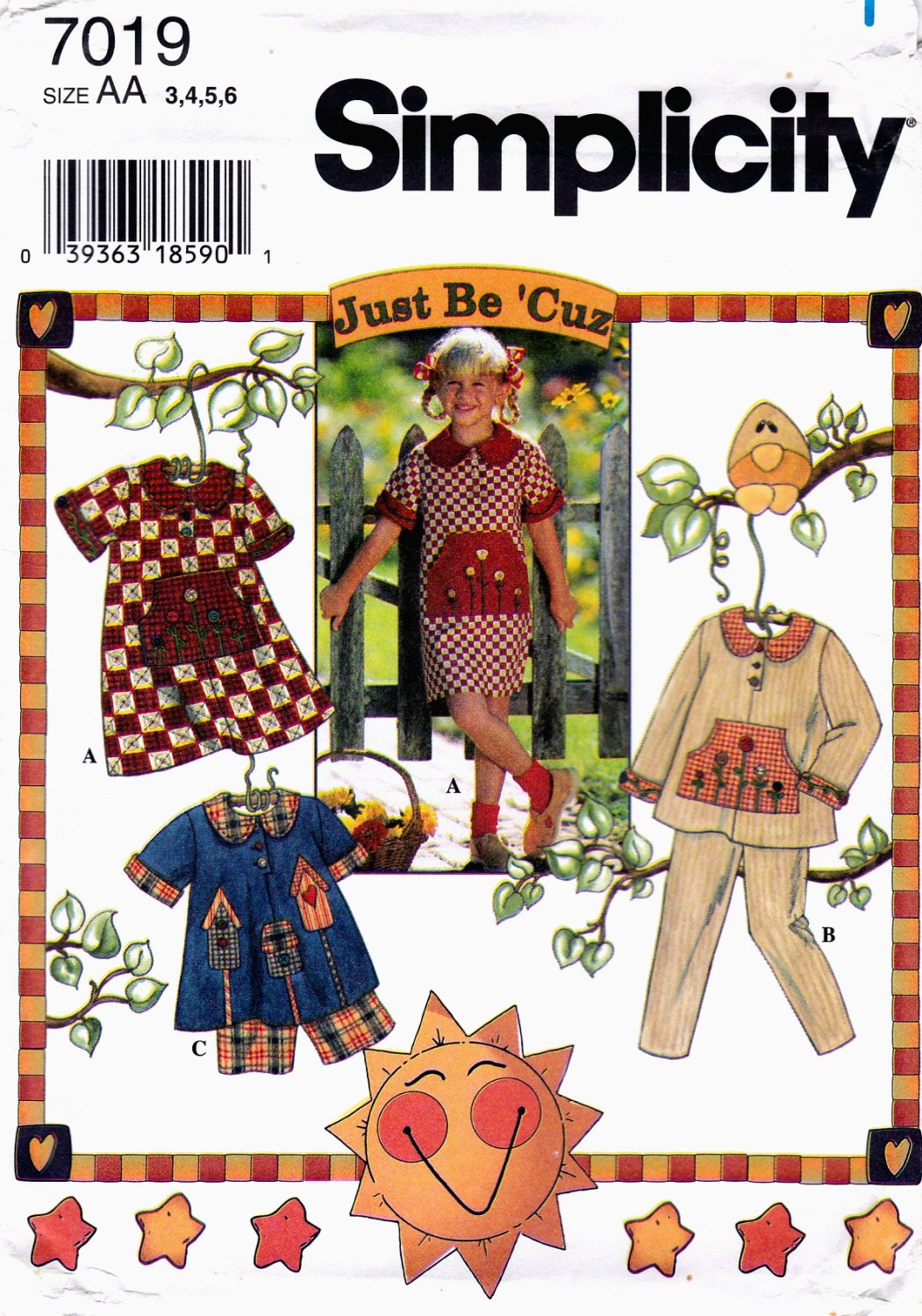 Simplicity 7019 Girls Dress Top Pants Shorts Sewing Pattern Sizes 3-4-5-6