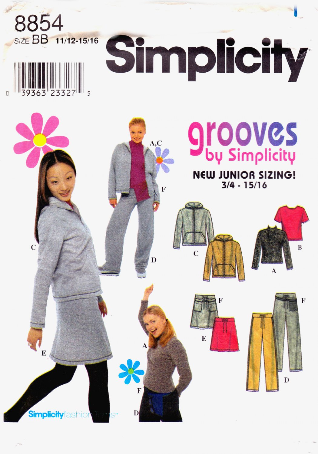 Simplicity 8854 Junior Girls Knit Top Pants Skirt Belt Sewing Pattern Sizes 11/12-15/16