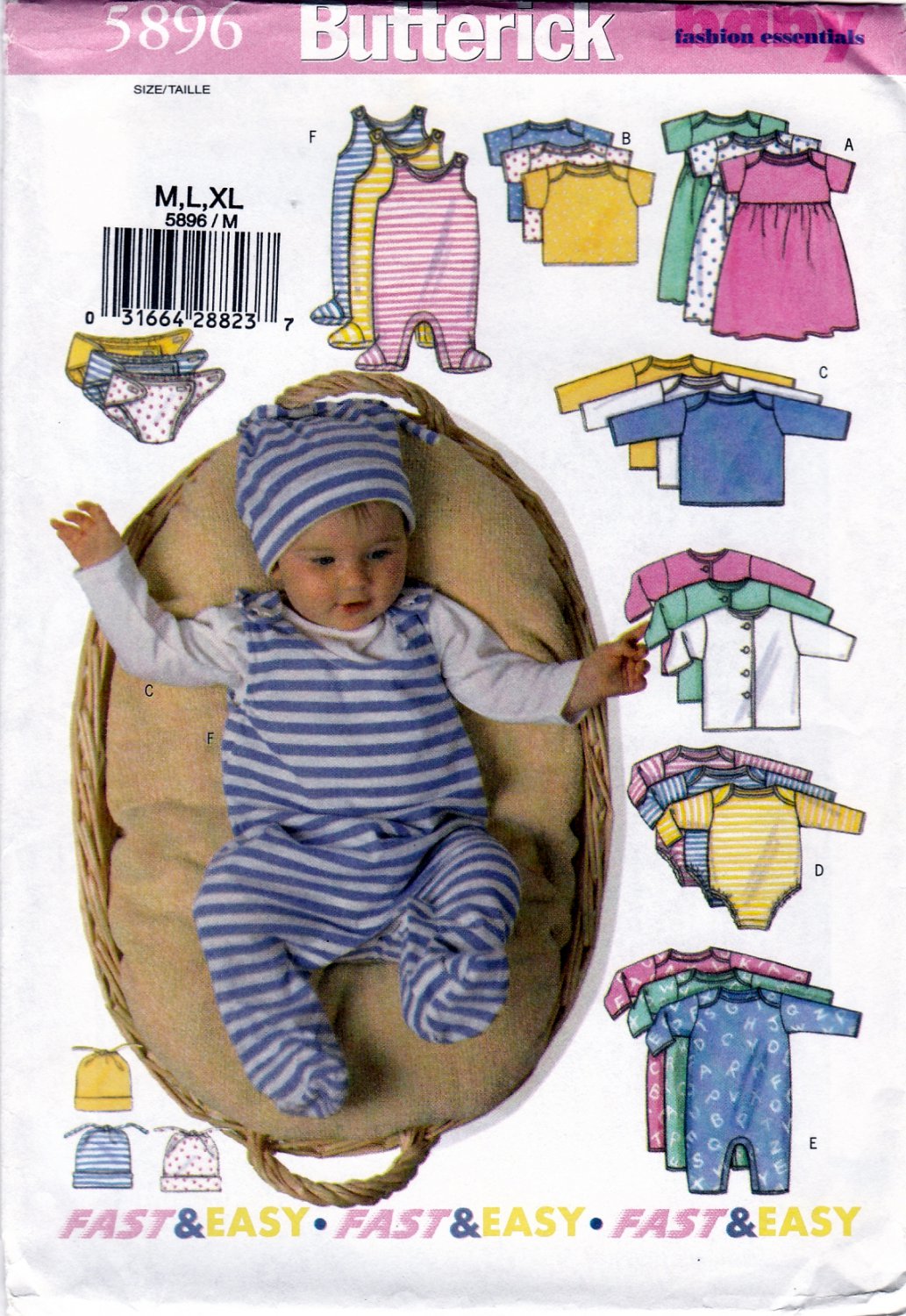 Butterick 5896 Infant Jacket Dress Top Romper Diaper Cover Hat Sewing Pattern Sizes M-L-XL