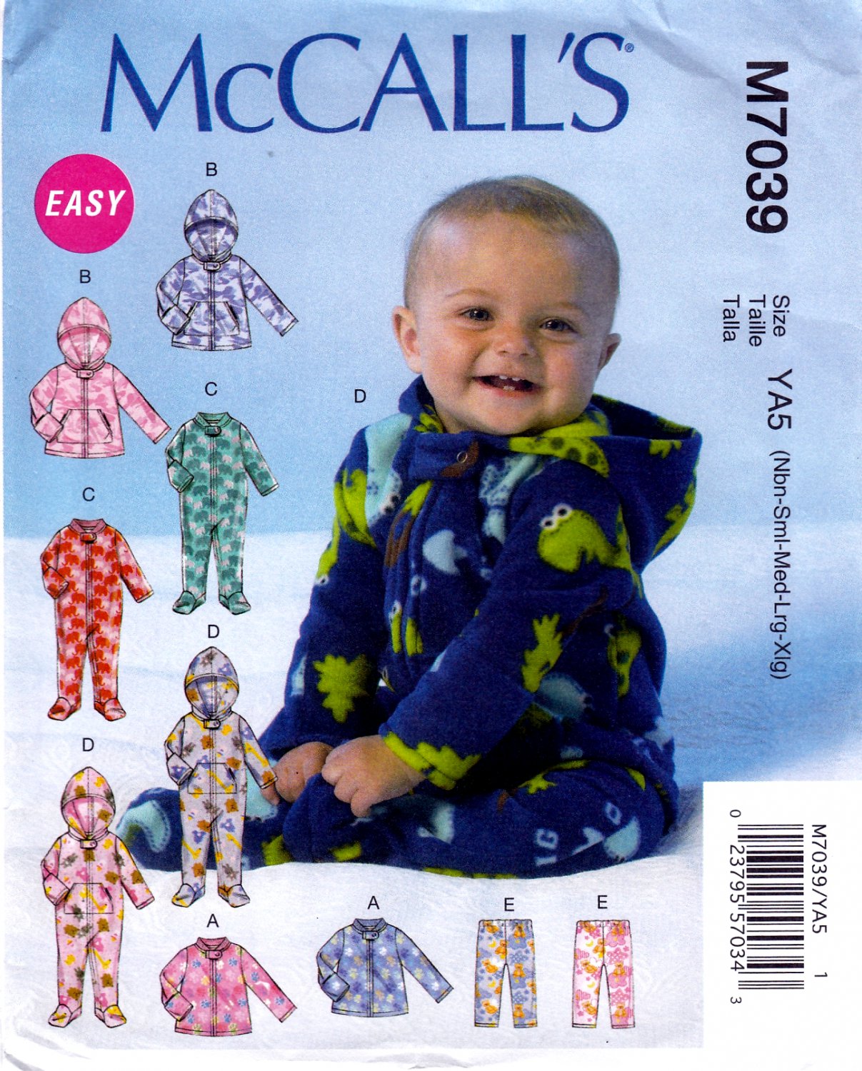 McCallâ��s M7039 Infants Unlined Jacket Bodysuit Pants Sewing Pattern Sizes Nbn-Sml-Med-Lrg-Xlg