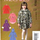 McCall's M7013 Girls Coats Belt Side Pockets Sewing Pattern Sizes 2-3-4-5