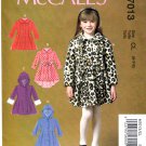 McCall's M7013 Girls Coats Side Pockets Belt Sewing Pattern Sizes 6-7-8