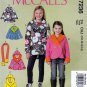 McCall's M7236 Girls Scarf Jackets Unlined Double Breasted Sewing Pattern Sizes 7-8-10-12-14
