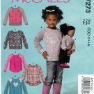 McCall's M7273 Girls Tops With Matching 18" Doll Top Sewing Pattern Sizes 2-3-4-5