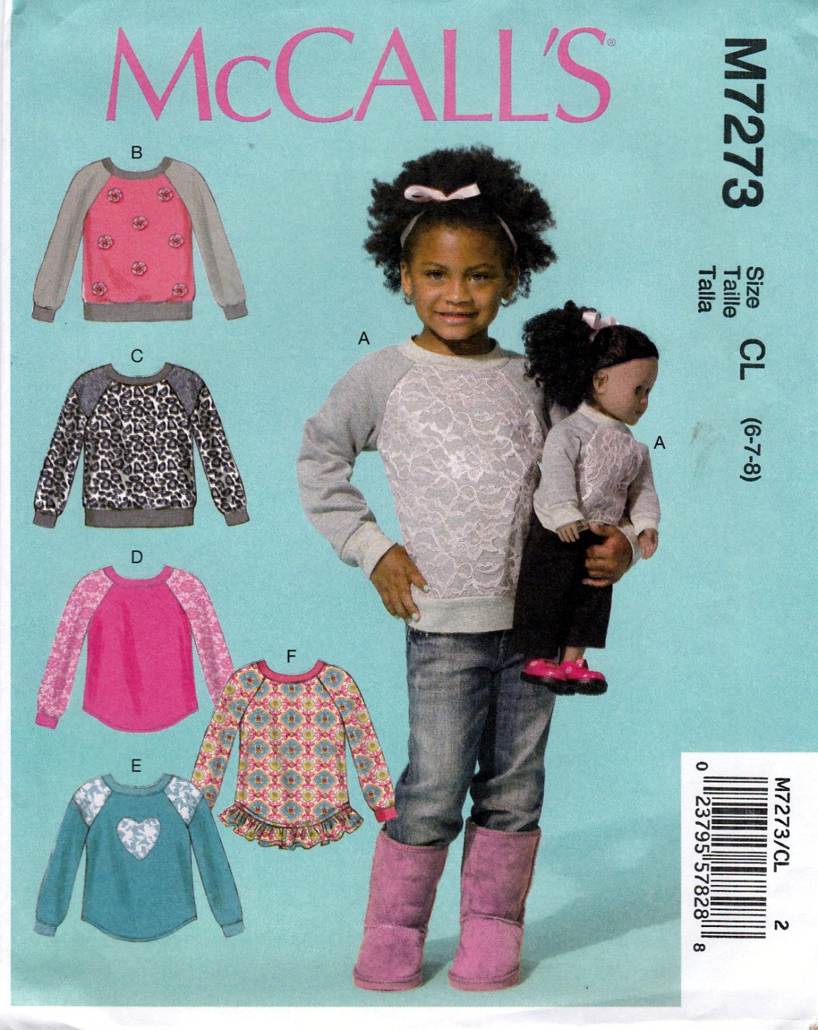 McCall's M7273 Girls Tops With Matching Top For 18" Doll Sewing Pattern Sizes 6-7-8