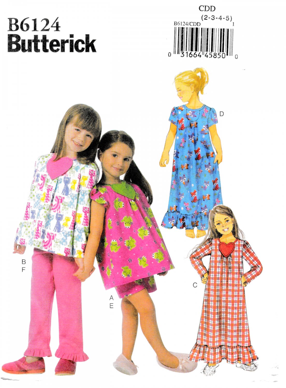 Butterick B6124 Girls Pullover Gown Top Shorts Pants Sewing Pattern Sizes 2-3-4-5