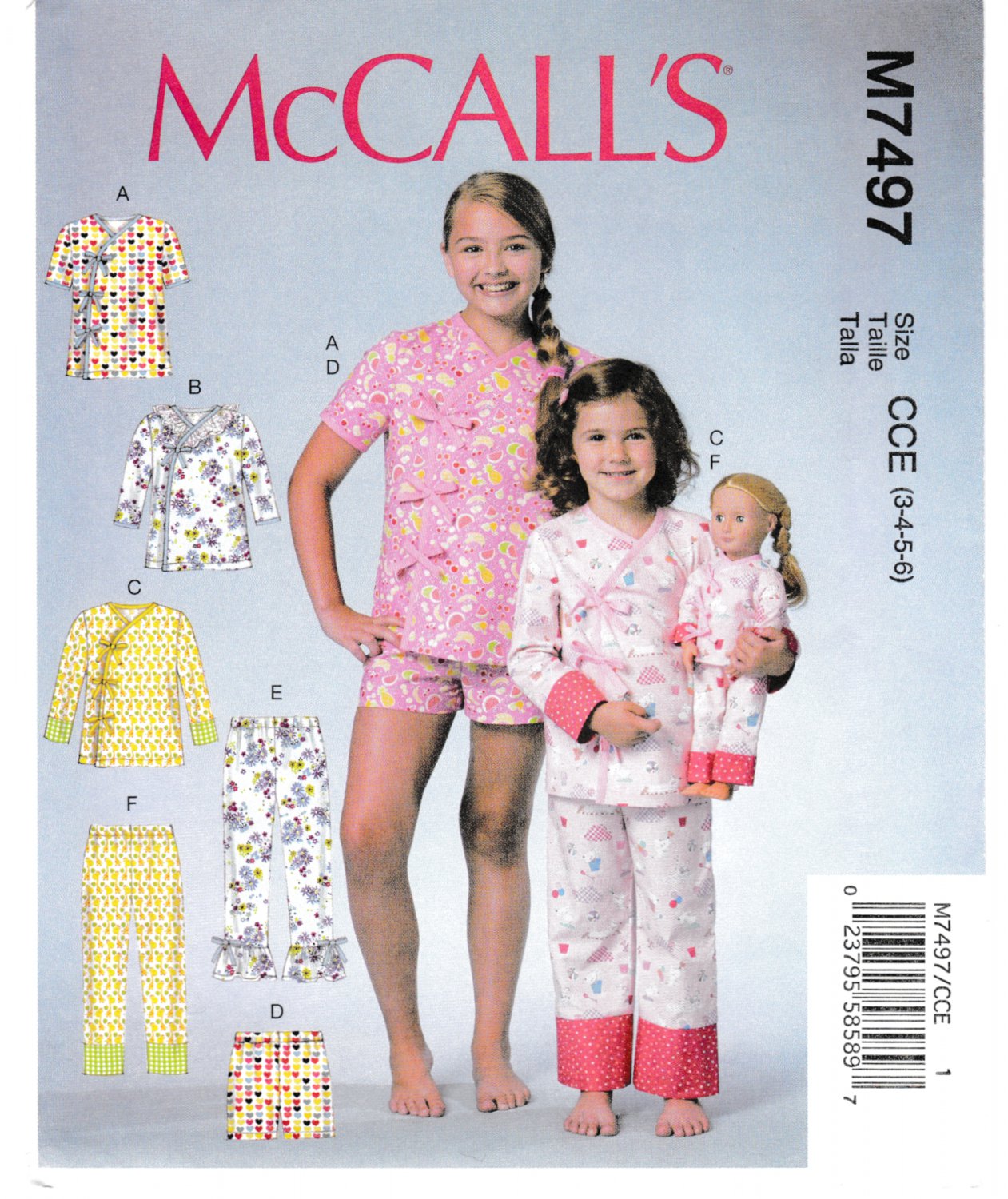 McCall's M7497 Girls and Doll Matching Top Shorts Pants Sewing Pattern Sizes 3-4-5-6