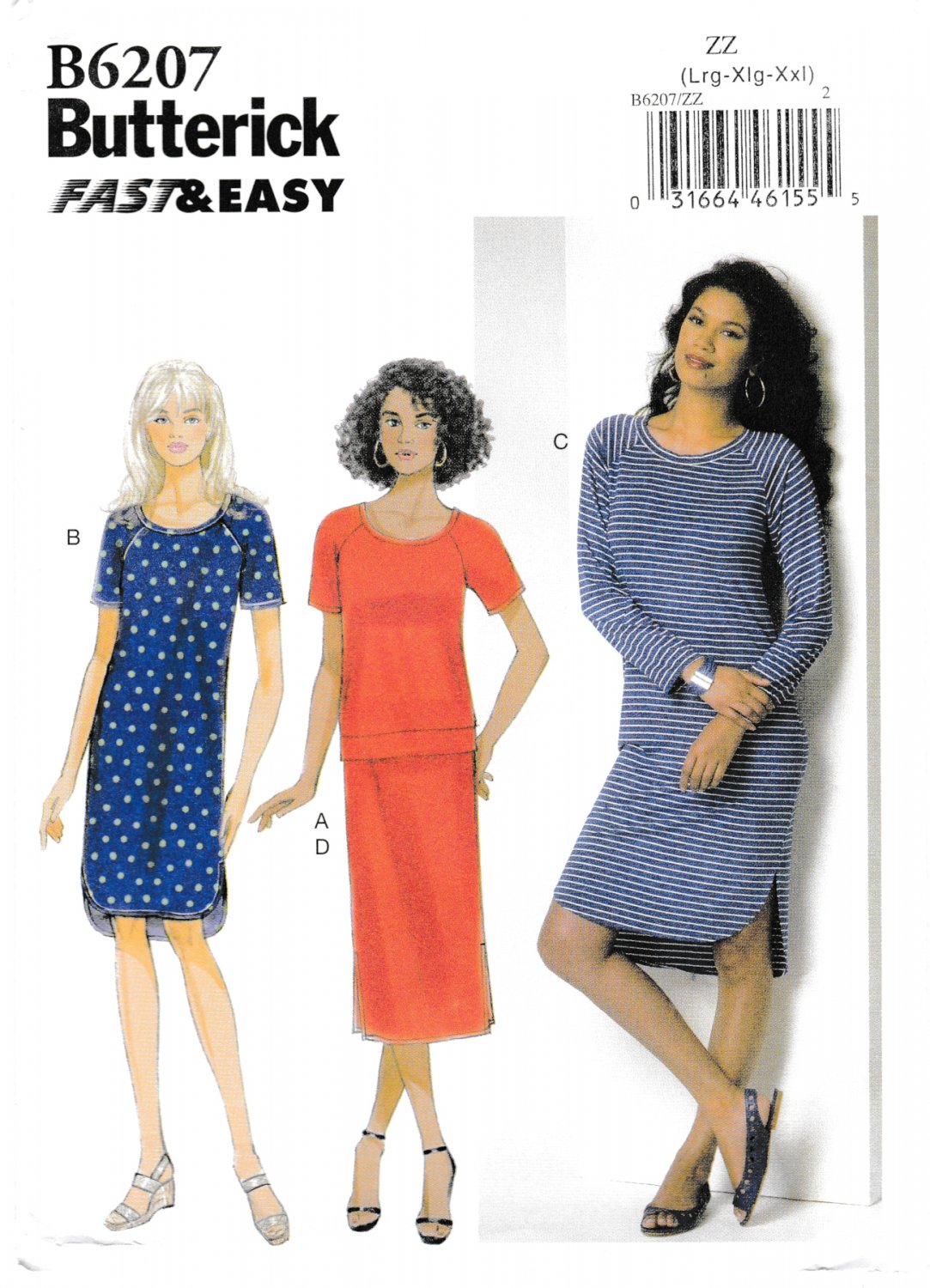 Butterick B6207 Misses Top Skirt Dress Varing Lengths Pullover Sewing Pattern Sizes Lrg-Xlg-Xxl