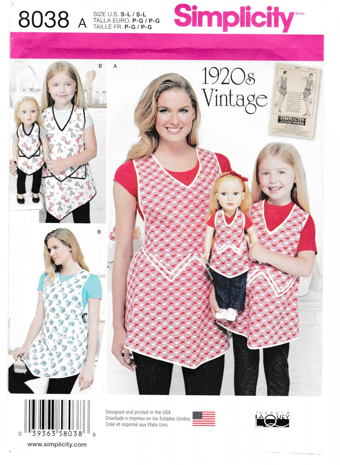 Simplicity 8038 Misses Girls Apron and 18" Doll Apron Sewing Pattern Sizes Sml-Lrg