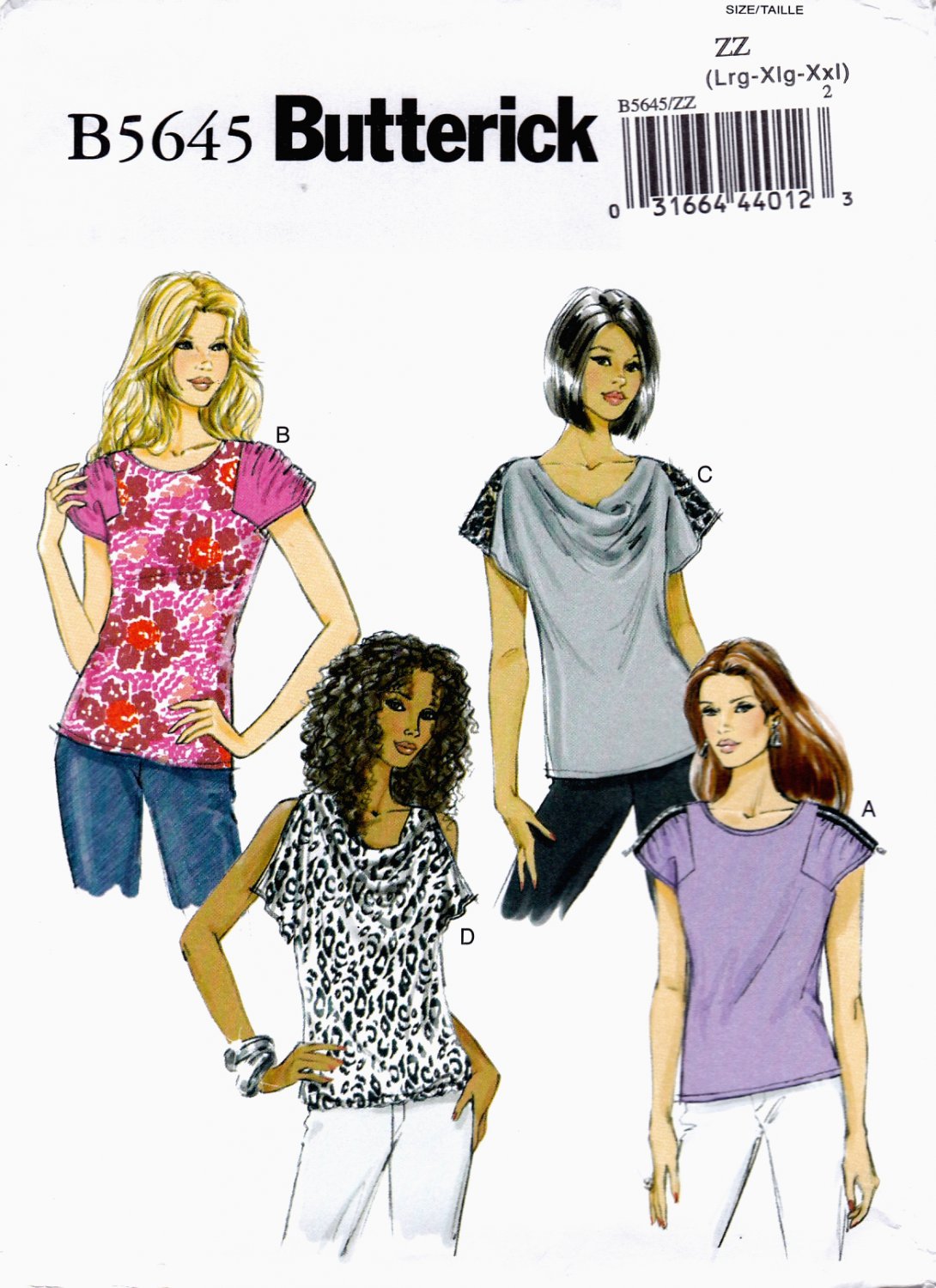 Butterick B5645 Misses Tops Close Fitting Sewing Pattern Sizes Lrg-Xlg-Xxl