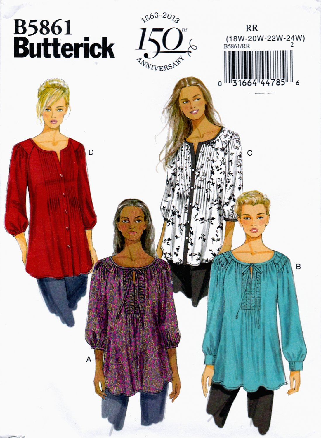 Butterick B5861 Misses Womens Tunics Varying Styles Sewing Pattern Sizes 18W-20W-22W-24W