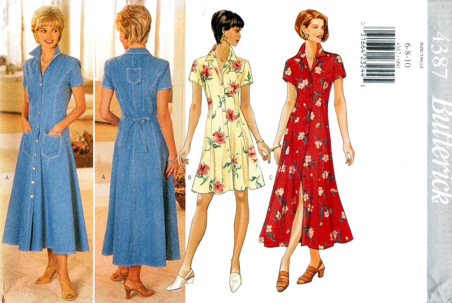 Butterick 4387 Misses Petite Dress Long or Short Button Front Sewing Pattern sizes 6-8-10