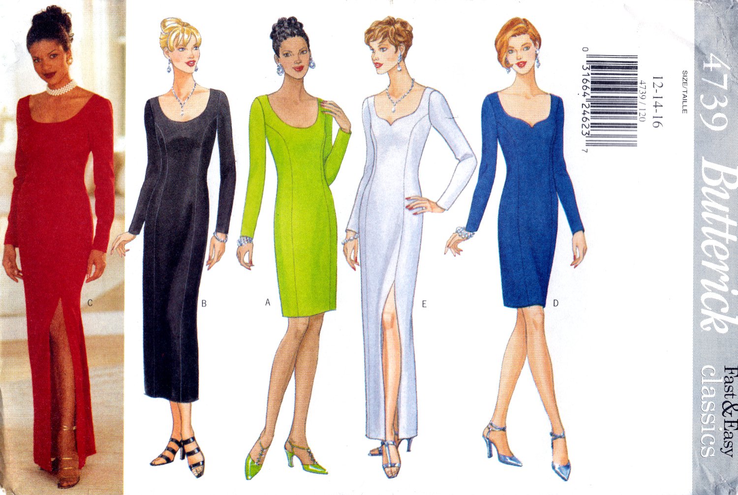 Butterick 4739 Misses Petite Formal Straight Dress Long or Short Sewing Pattern sizes 12-14-16