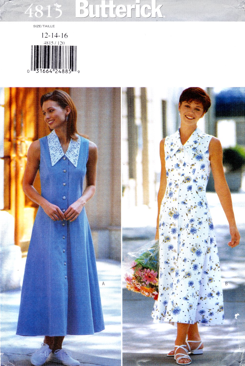 Butterick 4815 Misses Sleeveless Dress Fitted Flared Button Front Sewing Pattern Sizes 12-14-16