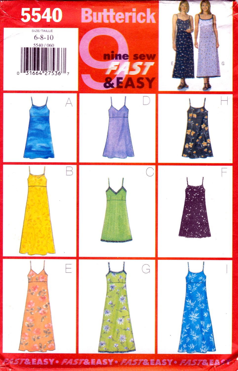 Butterick 5540 Misses Petite Summer Dresses Raised Waist Long or Short Sewing Pattern sizes 6-8-10