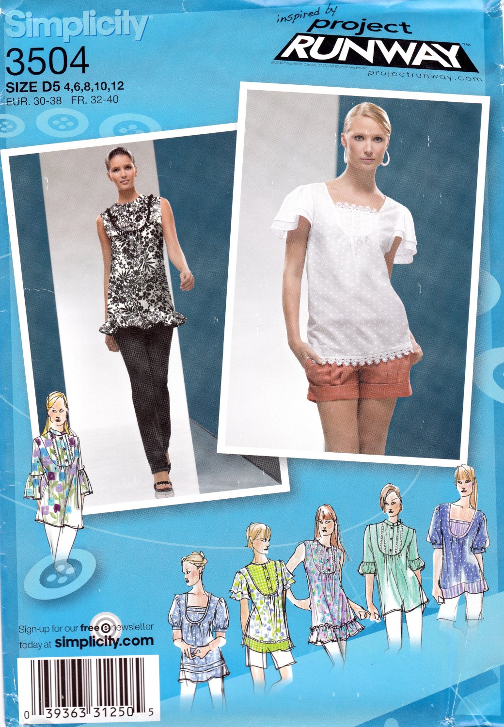 Simplicity 3504 Misses Tops Style Variations Project Runway Sewing Pattern sizes 4-6-8-10-12