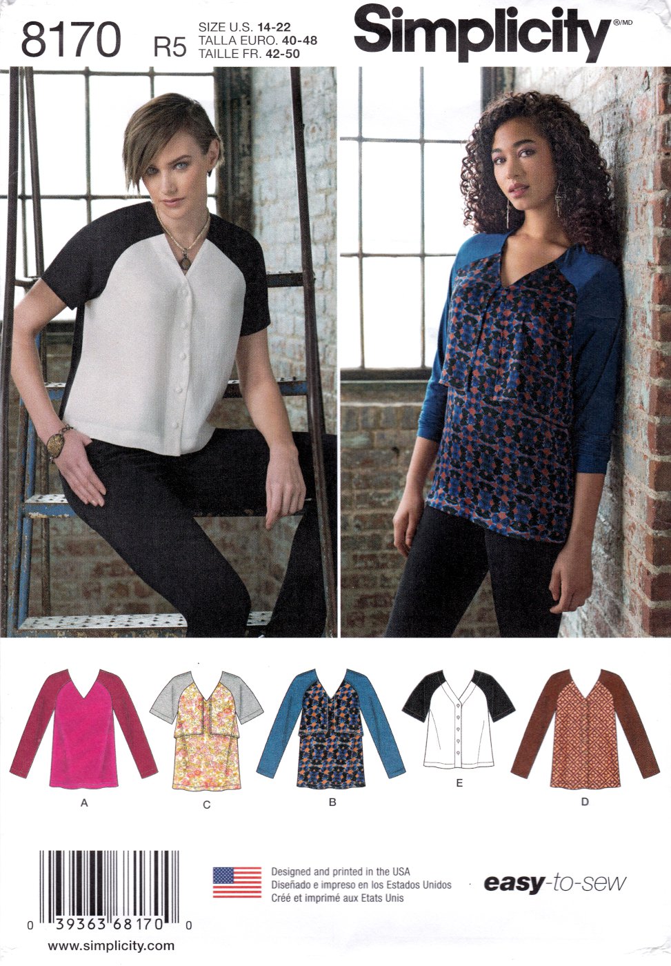 Simplicity 8170 Misses Tunic and Tops Sewing Pattern Sizes 14-22