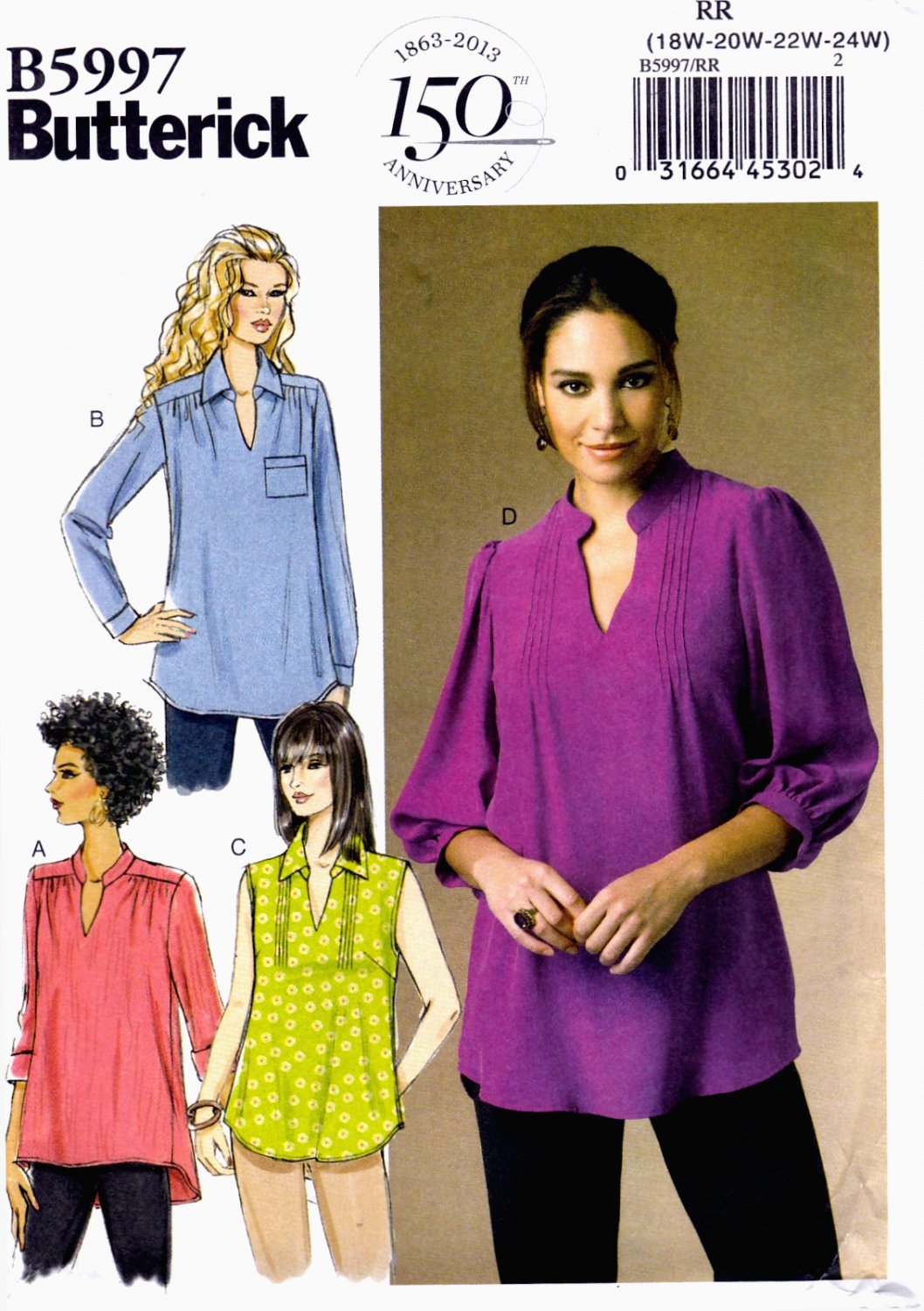 Butterick B5997 Misses Womens Tops Pullover Loose Fitting Sewing Pattern Sizes 18W-20W-22W-24W