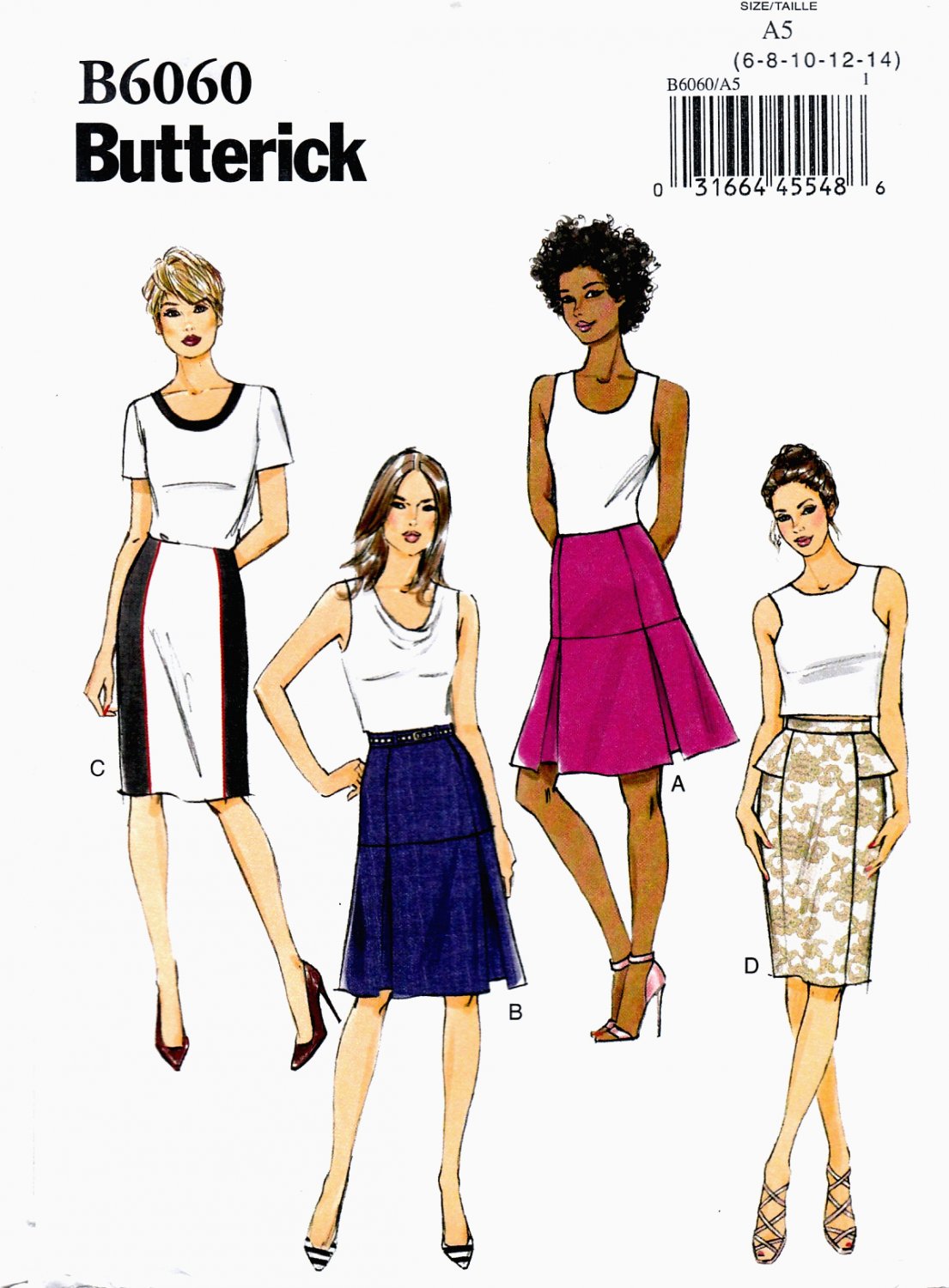 Butterick B6060 Misses Skirts Lined Semi Fitted Sewing Pattern Sizes 6-8-10-12-14