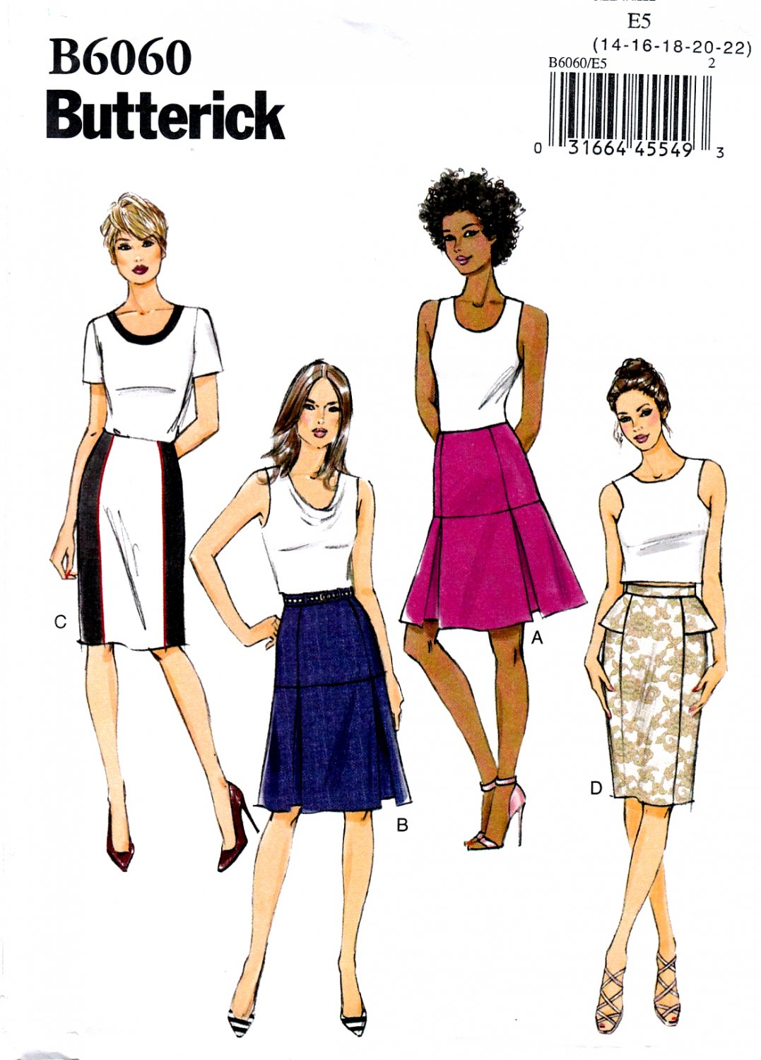 Butterick B6060 Misses Skirts Lined Semi Fitted Sewing Pattern Sizes 14-16-18-20-22-14