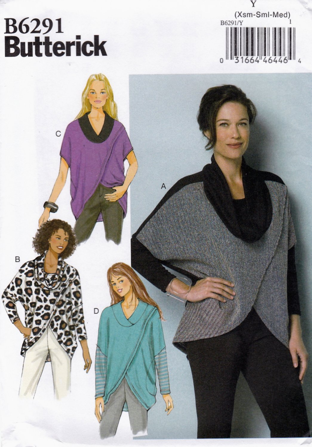 Butterick B6291 Misses Wraps Pullover Loose Fitting Sewing Pattern Sizes Xsm-Sml-Med